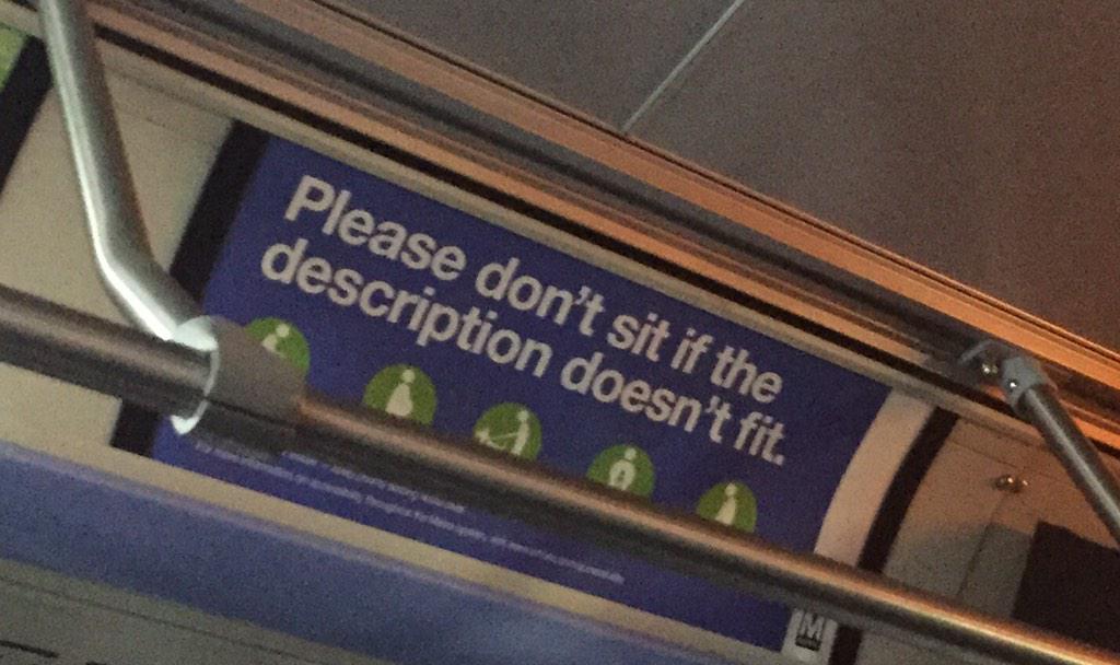 EdenGarber's tweet photo. ❤️ these signs; evidently not v. effective. 7A bus from Pentagon today, 6 able bodies sat in disabled seats; I stood http://t.co/QbhwRv6dpg