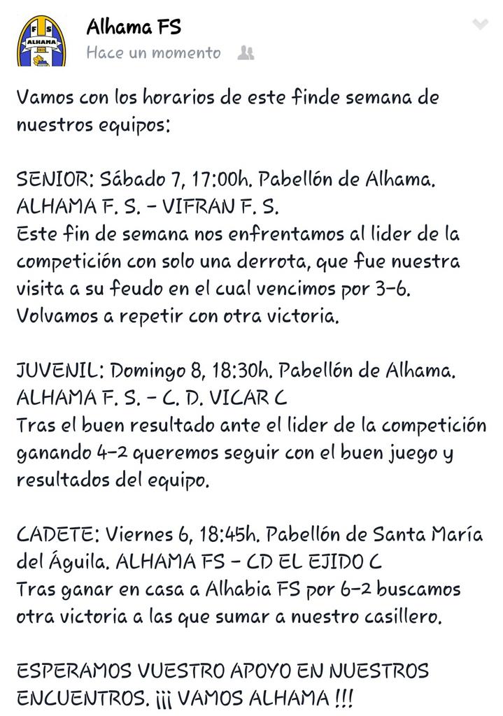 Esperamos vuestra asistencia y apoyo para ganar estos envuentros.