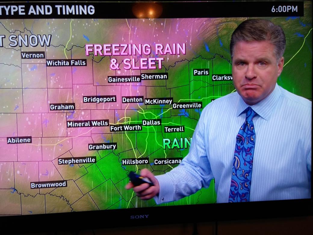 wfaaweather's tweet photo. Very sad today! MT pete is not happy about the weather. @wfaaweather @WFAAalexa @roncorning #weatherface http://t.co/PErvvNYVTq