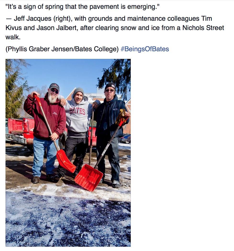 BatesCollege's tweet photo. "Itβs a sign of spring that the pavement is emerging." #beingsofbates http://t.co/uNVqQ3pMkj