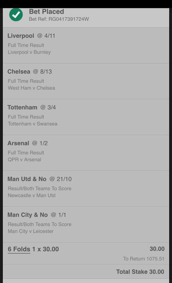 7DayBookieBash's tweet photo. Today's Top #BookieBasher Is @GazGShore 👏
💷£30 To £1,075💷
#BookieBashing #GetYourSlipsOut #Profit #Winner http://t.co/gLhjkV1YGL