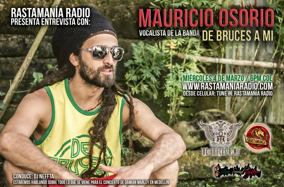 RastamaniaMag's tweet photo. AL AIRE #ZionSoundSystem con @CamiloToro409. Entrevista con @debrucesami. 6pm a 8pm Col. http://t.co/vSVXImRYV6 !!! http://t.co/0RIyKHGlKl