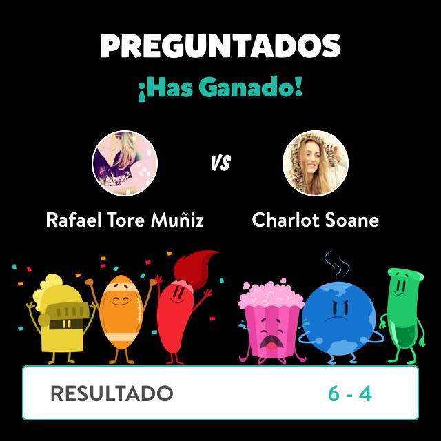 rafadalemambo's tweet photo. ¡Rafael Tore Muñiz ganó una partida contra Charlot Soane en Preguntados! http://t.co/56urGAiD05 http://t.co/W5AufA6MH0