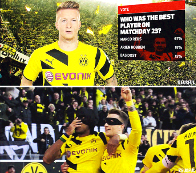 ApoyoMR11's tweet photo. Marco Reus fue elegido el mejor jugador de la jornada 23 de la Bundesliga. Felicidades, ídolo! http://t.co/MARwTQ4qIx