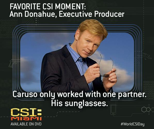 CSIMiami_CBS's tweet image. #CSIMiami fav moment: “Caruso only worked with one partner. His sunglasses.” - EP Ann Donahue #WorldCSIDay
