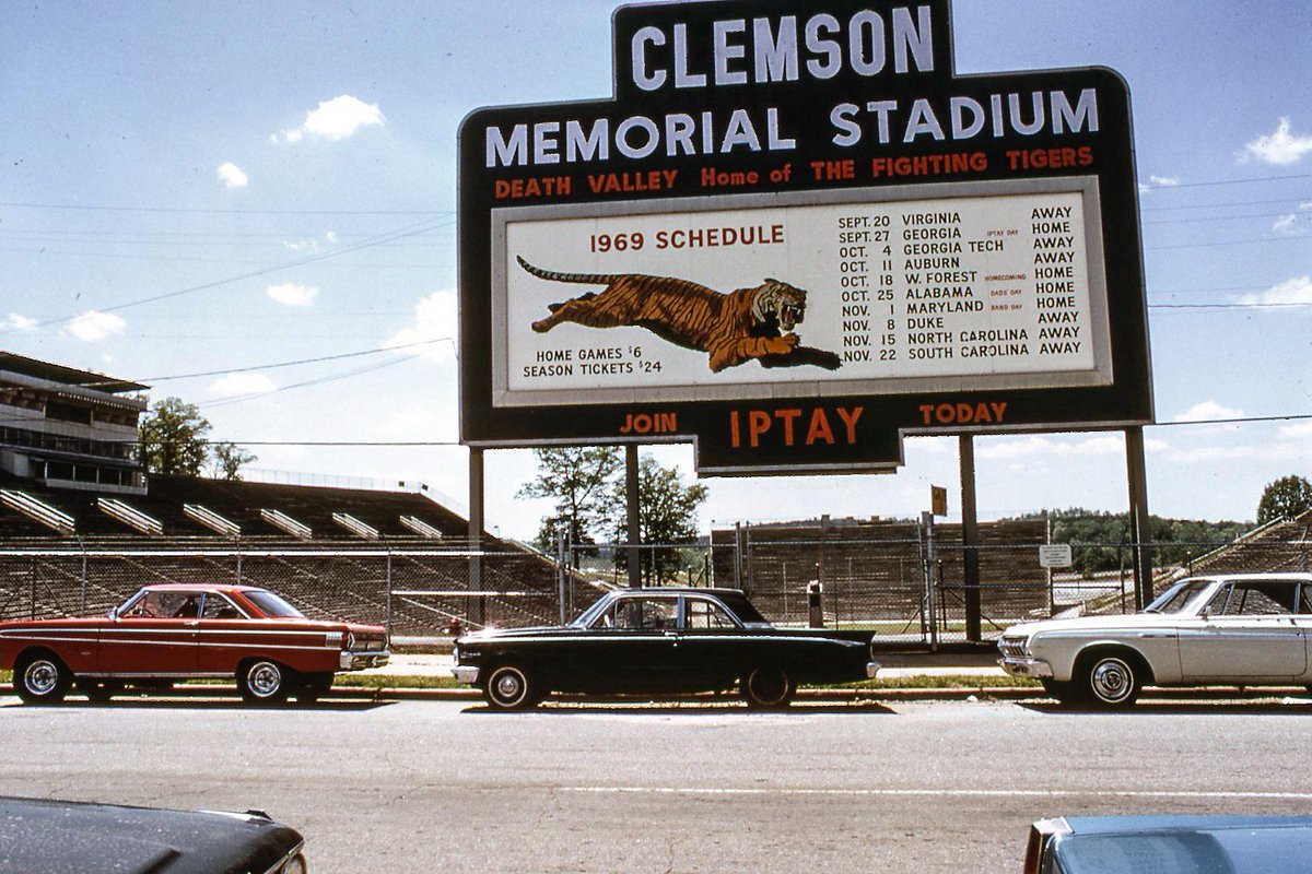 ClemsonFB's tweet photo. #TBT - Memorial Stadium &amp; Howard's Rock during the 1969 season. #Clemson http://t.co/JTUVUjsSIp