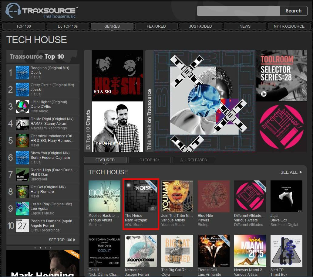 TRAXSOURCE "TECH ESSENTIAL"
March 2nd 2015
Mark Kriznjak - The Noise (Mr. PJ Remix)
AQU010