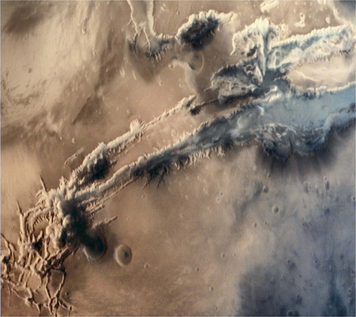 Close-up of grandest canyon of all: Valles Marineris.