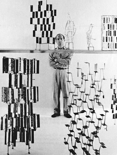 Gaitor62's tweet photo. “@studiodapuzzo: Incredible photo of the sculptor Harry Bertoia with his work #ateiler #sculpture http://t.co/pD4VEMFFmR” @horacepanterart 😃