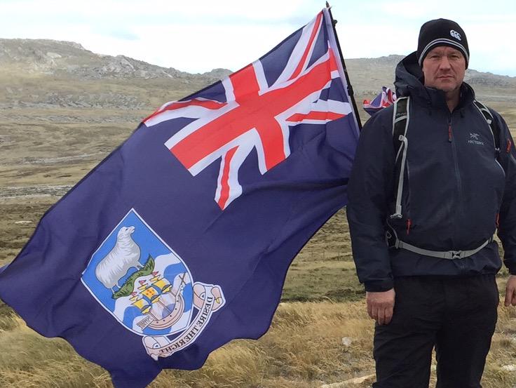 FalksYomp2015's tweet image. John C Fay MBE proudly carried the Falkland Islands Flag on the Yomp #falklands #selfdetermination @falklands_utd