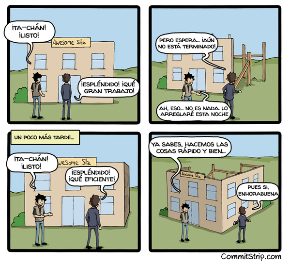devsidestory's tweet photo. Meterla doblada al cliente, vía @CommitStrip http://t.co/9zyVDt8c4E