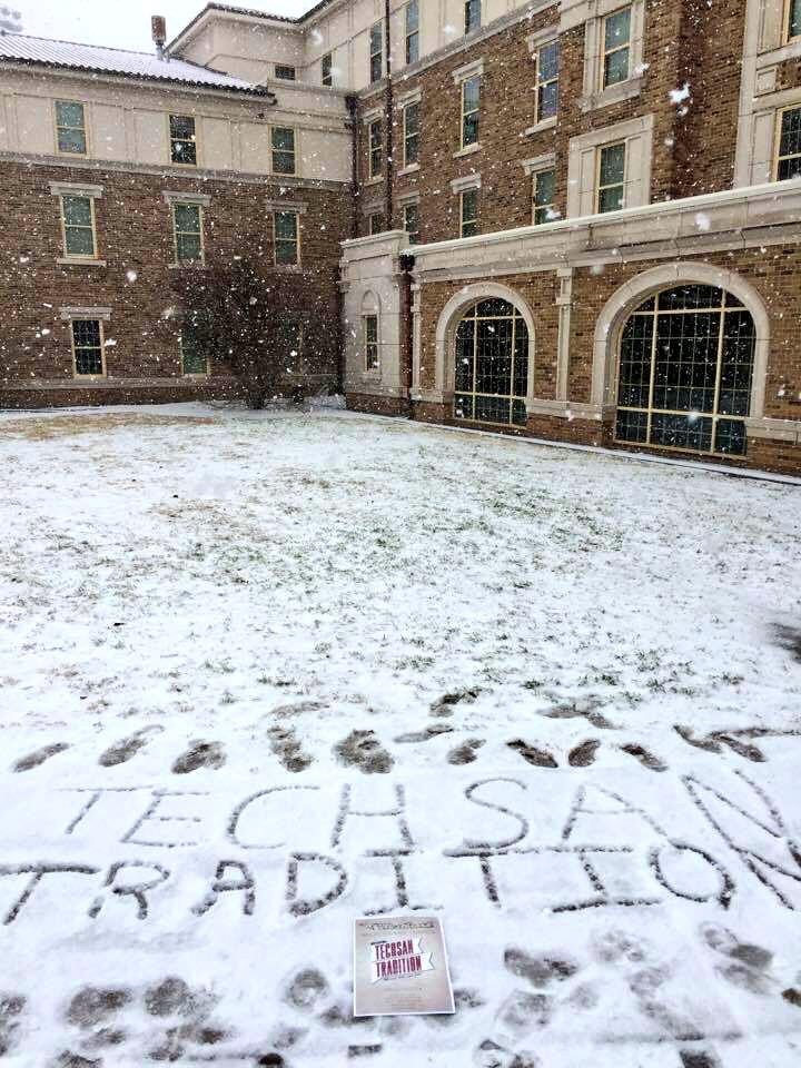 TechsnTradition's tweet photo. Are you voting on your 1/2 snow day? We still are! Thanks to 1 of our supporters for snapping this. #TechsanTradition http://t.co/y53osXShj8