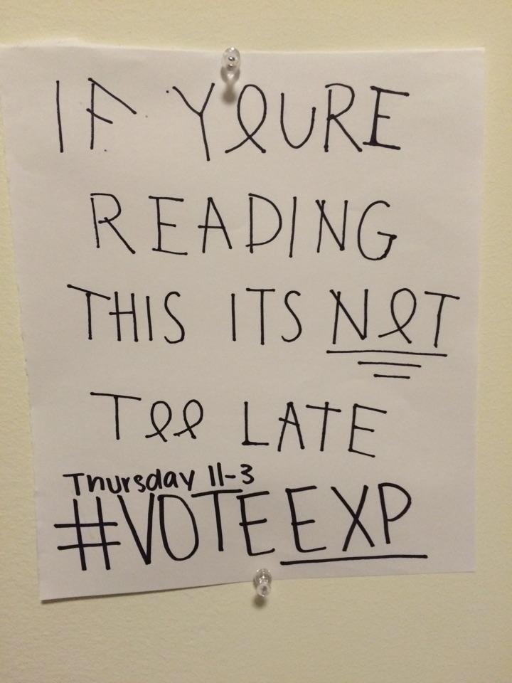 WVUExperience's tweet photo. Stay safe &amp; #VoteEXP! http://t.co/sBOR8Q0CBl