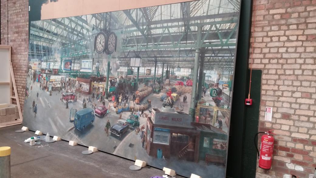 DE_conservation's tweet photo. Our home for the coming weeks @railwaymuseum conserving the Terence Cuneo painting of Waterloo Station 1967 http://t.co/93qEm0ffh2