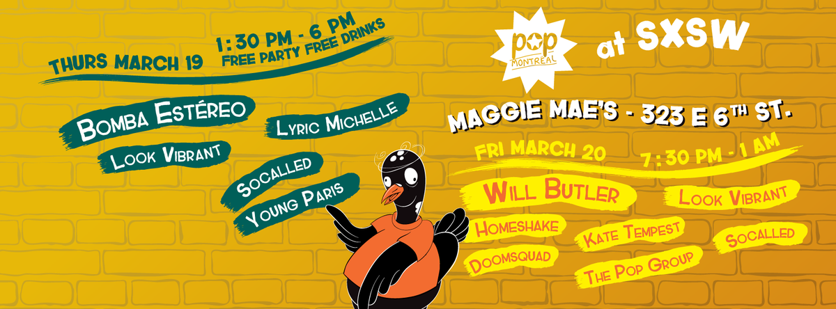 POP <a href="/sxsw/">SXSW</a>! <a href="/MaggieMaesATX/">Maggie Mae's Austin</a> March 19-20, @butlerwills, <a href="/bombaestereo/">Bomba Estéreo</a> and +++ RSVP --> goo.gl/forms/fONx9XS5…