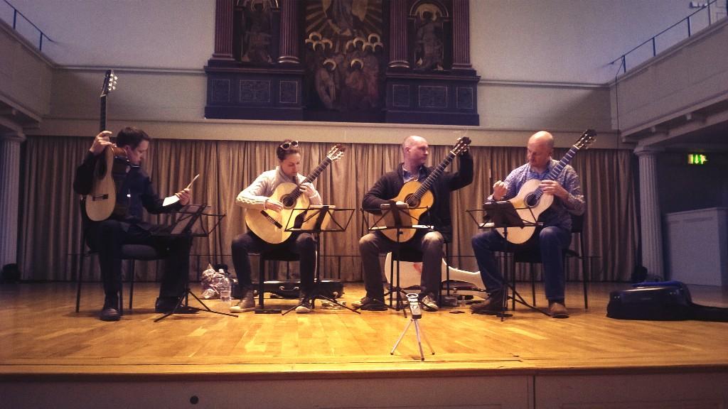 stgeorgesbris's tweet photo. Vida Guitar Quartet warming up for our Lunch Time Concert #buildingasoundfuture @stgeorgesbristol http://t.co/qPfno5MZvR