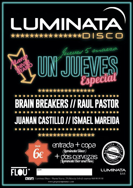 LuminataDisco's tweet photo. ¡Hoy es un #JuevesEspecial con @BRAINBREAKERS_ @Raul_Pastor @JuananCastillo3 e @ismaelmareida! @FLOUMurcia http://t.co/AzBED7oGmp