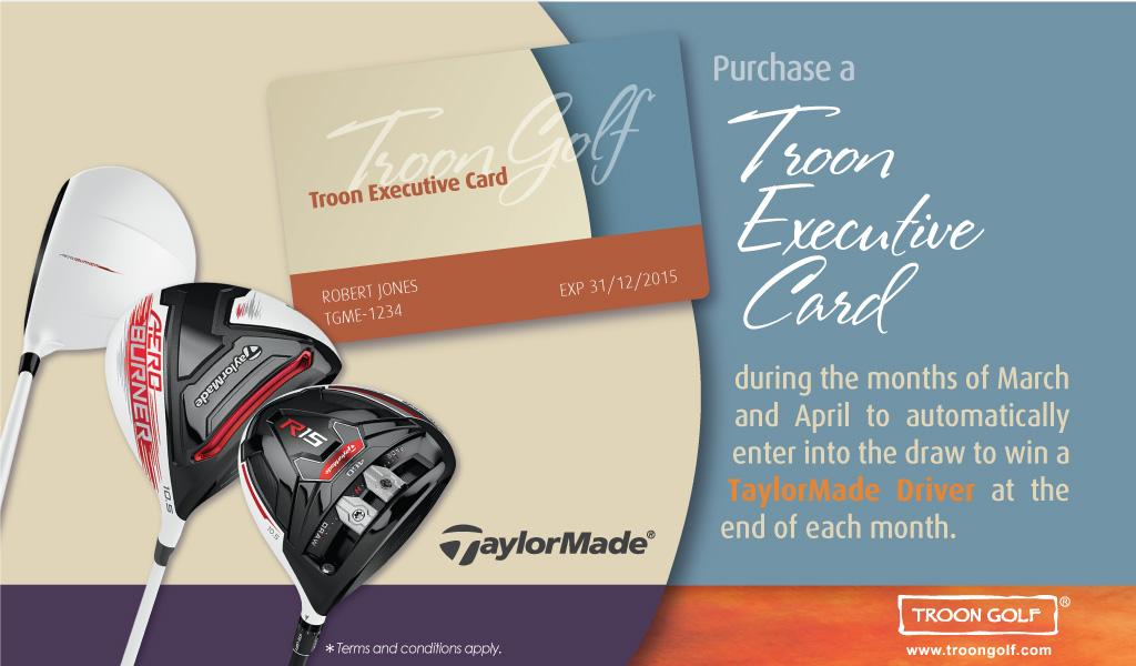 ADGolfClub's tweet photo. Purchase a #TroonExecutiveCard during March and April to automatically enter the draw to win a #Taylormade Driver! http://t.co/V4zUFjBl9U