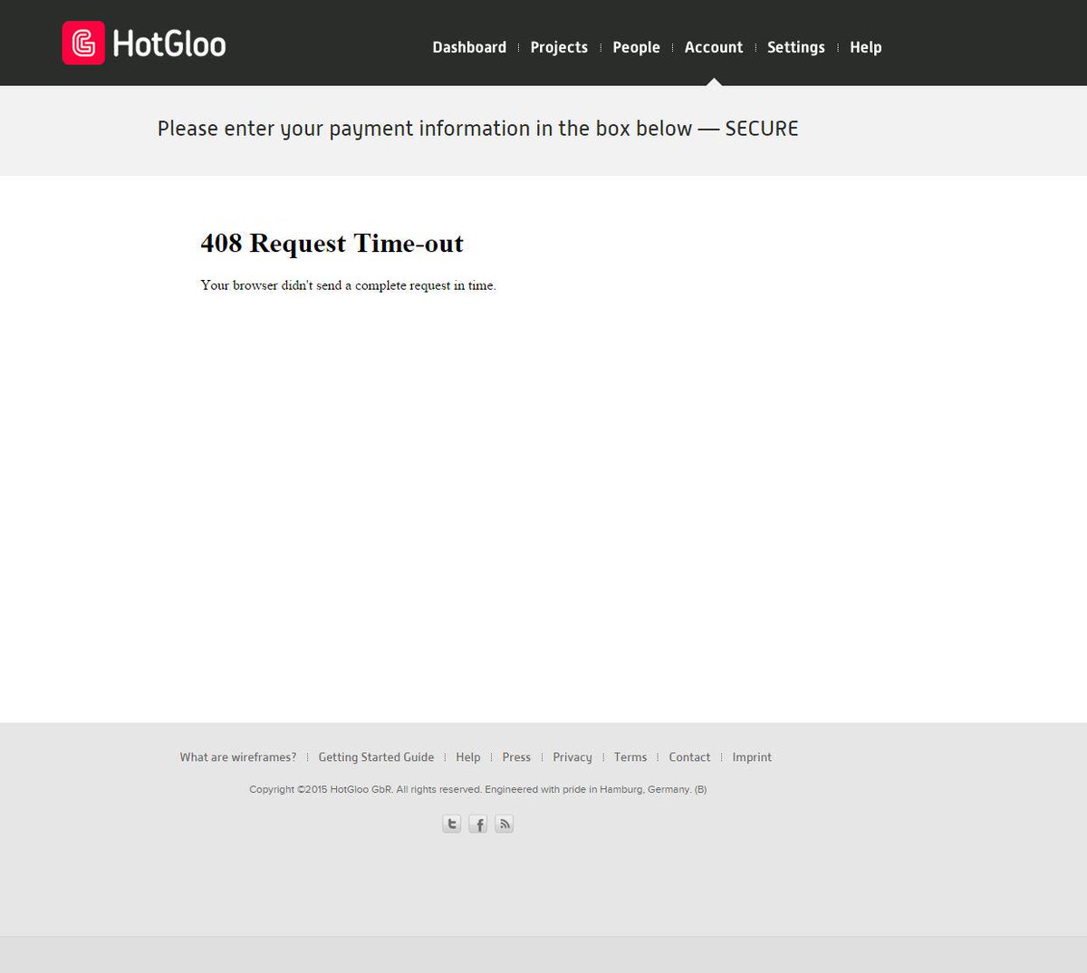 wtf_ux's tweet image. It timed out did it? Providing a user with useful actions after an error would have been nice... @HotGloo