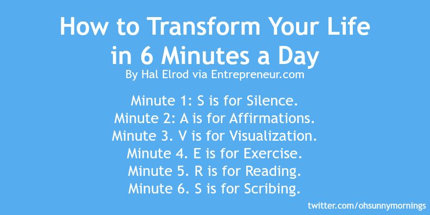 sylviahchannel's tweet image. How to Transform Your #Life in 6 Minutes a Day: entm.ag/1Gj9NIf. #habit #productivity #success @10millionmiler