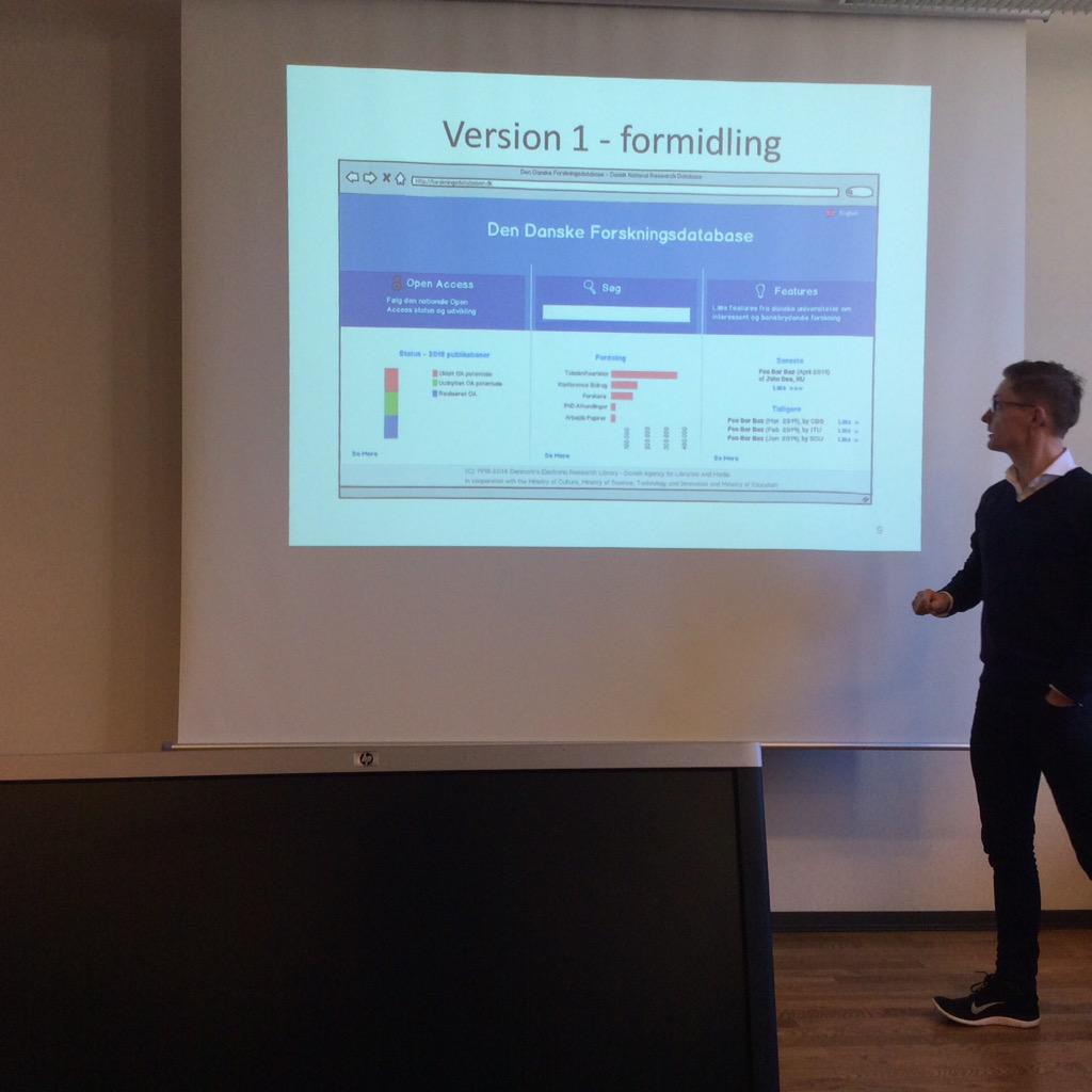 tullemich's tweet photo. @melbaek presenting first muckup of @forskningsdb to work w. national #openaccess indicator at #openaccessnetwork http://t.co/PmzxDSyN3u