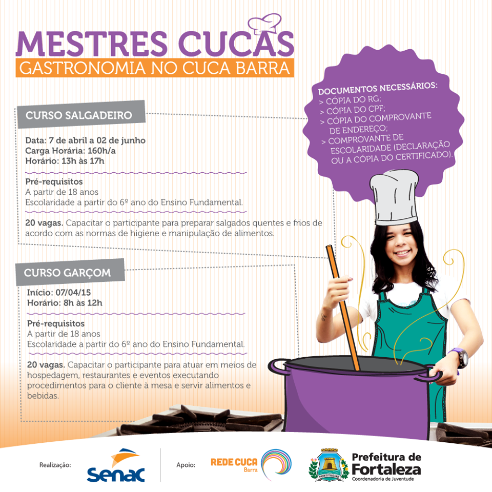 redecuca's tweet photo. O Cuca Barra está com inscrições abertas para dois cursos profissionalizantes: salgadeiro e garçom (20 vagas cada). http://t.co/2daTR85j5N