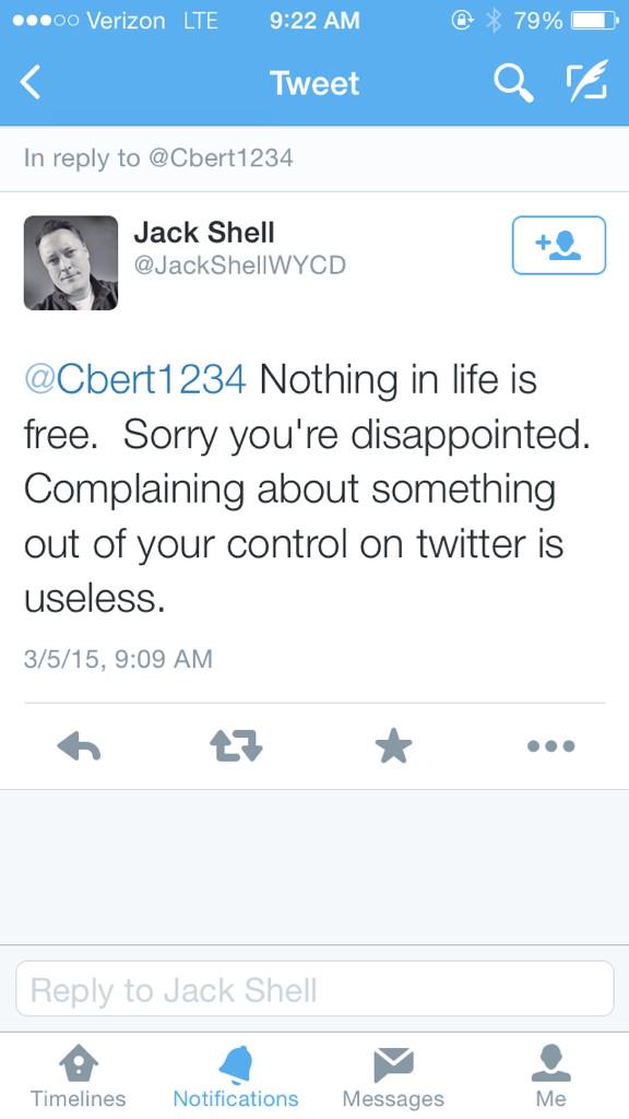 Cbert1234's tweet photo. @995WYCD @JackShellWYCD your right Jack,since when does your listening audiences feedback really matter? http://t.co/nT1JaZpTlu