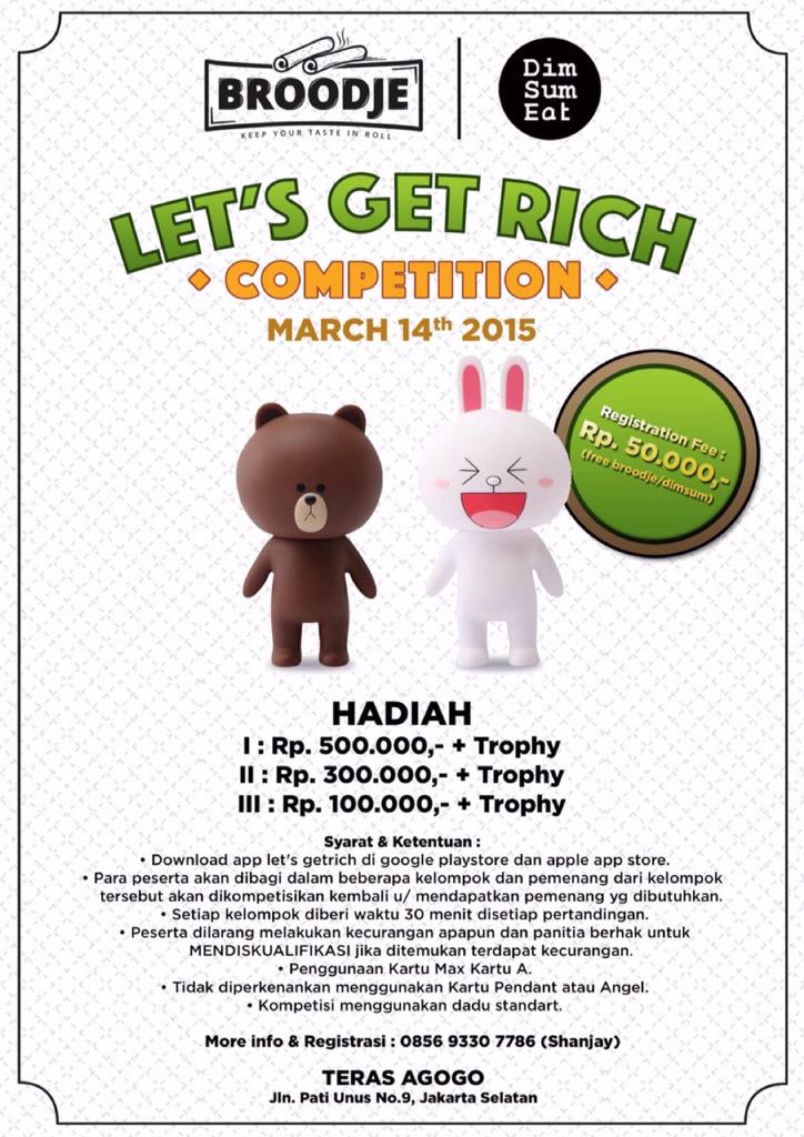 anythaRA's tweet photo. 'Let's Get Rich Competition'

Let's join guys!😆😆😆🎉🎉🎉

Contact: 
Line: anythara
📱: 081341501498 http://t.co/KOzDtKA35R