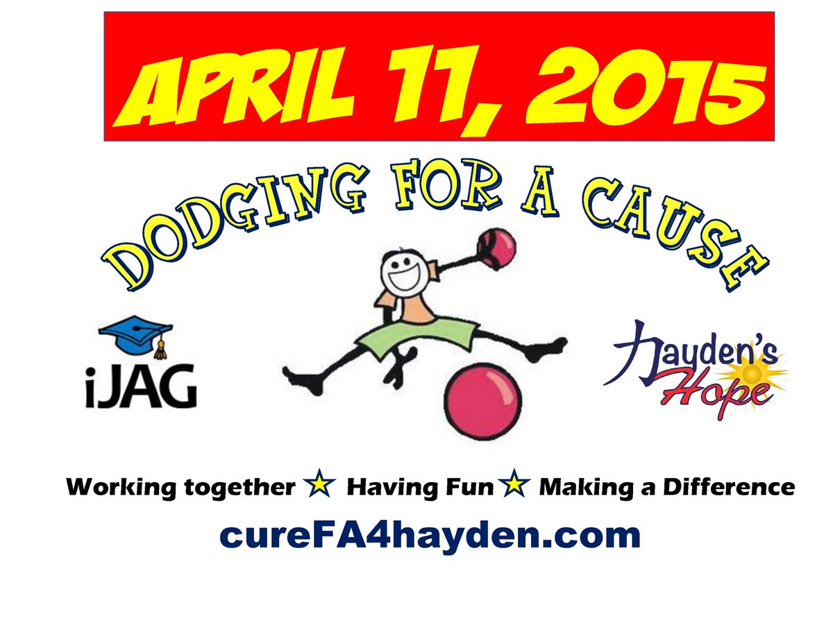 cureFA4hayden's tweet photo. DODGEBALL!!  Get your team and "uniforms" together for the tournament on April 11! Support @cureFA4hayden &amp; iJAG http://t.co/L4ygsp2miM