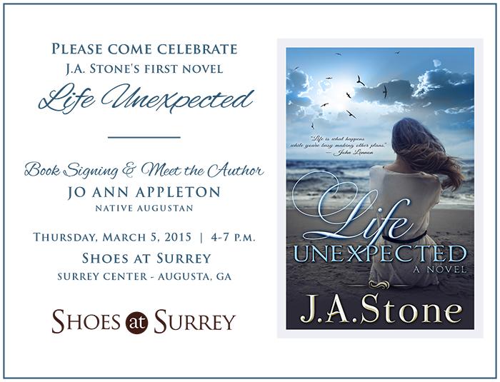 Celebrate J.A. Stone's first novel "Life Unexpected" today at <a href="/shoesatsurrey/">Shoes at Surrey</a> from 4-7 p.m.! Meet the author today!