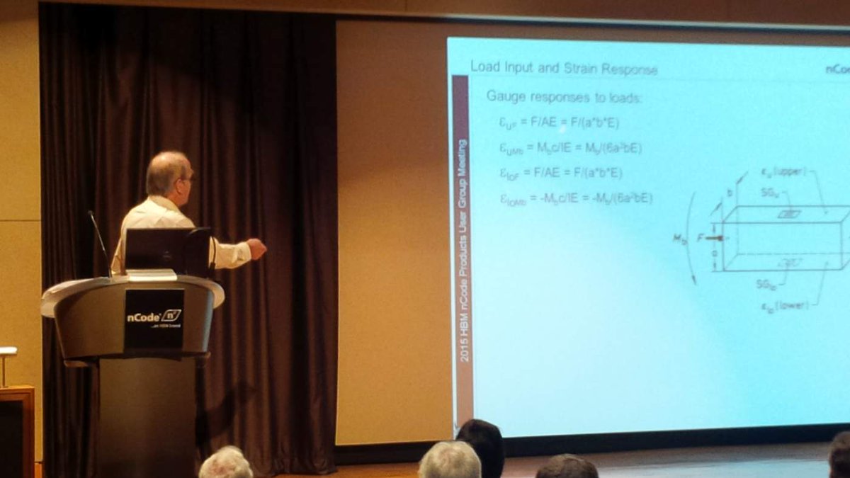 HBMnCode's tweet photo. Jeff Mentley discusses load history generation using measured data and FEA in DesignLife #hbmncode #ugm15 http://t.co/1X5P1DEScR