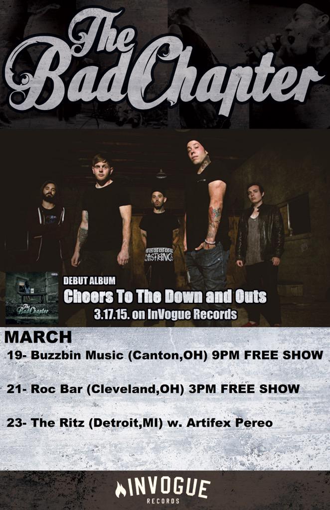 cbentmusic's tweet photo. @TheBadChapter are playing some shows this month! #thebadchapter #CheersToTheDownAndOuts #invoguerecords http://t.co/qis71JW6rA