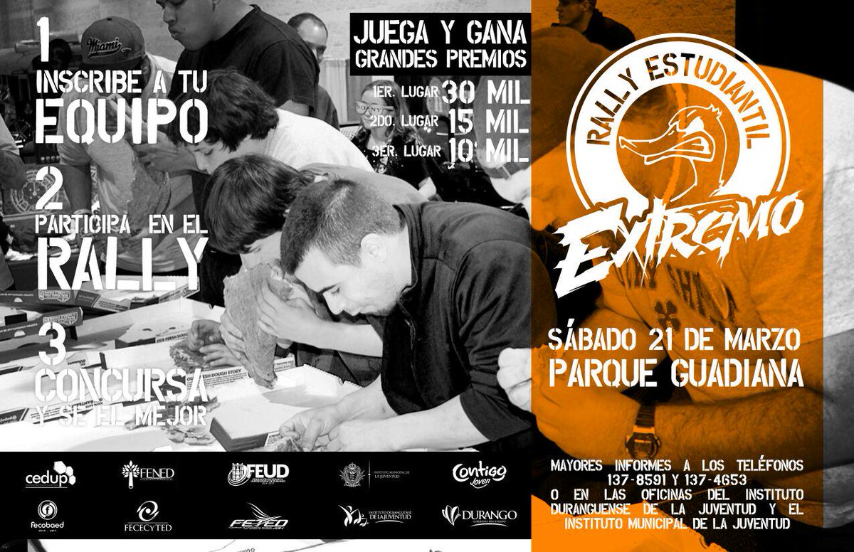 IMJ_DGO's tweet photo. Prepárate para vivir una experiencia inolvidable! El 21 de marzo vuelve el #RallyExtremo Estudiantil! http://t.co/sOKmtqcEzn
