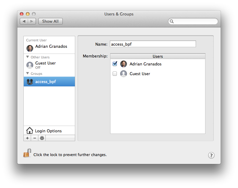 Adrián Granados on Twitter: "To perform captures w/ #Airtool under a non- admin account make sure user belongs to group "access_bpf"  http://t.co/Tvp50j4GgU" / Twitter