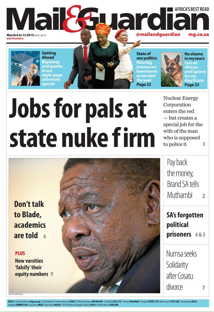Here is what you can expect in the M&amp;G tomorrow. M&amp;G Africa's best read. #MGFrontPage <a href="/mailandguardian/">Mail & Guardian</a>