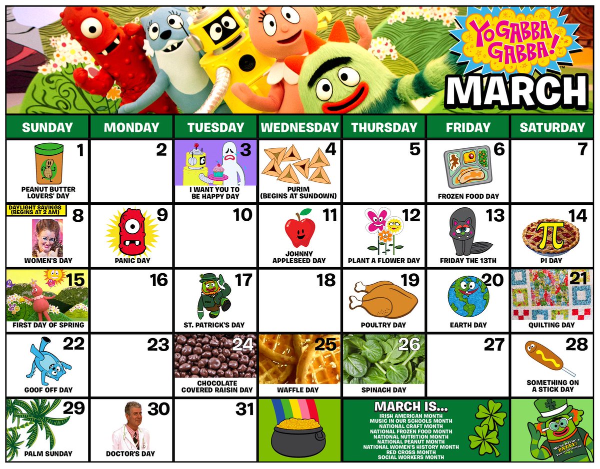 Yo Gabba Gabba! on X: HAPPY BIRTHDAY to all of our MARCH Gabba fans and  parents! Print out this Gabba calendar to count down this month!   / X