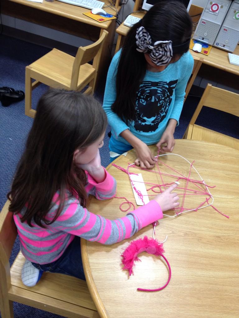 WyattLibrary's tweet photo. Third Grade creating spider webs to capture our villains. #EngineeringWeek2015 http://t.co/ZzqUi8NbQS