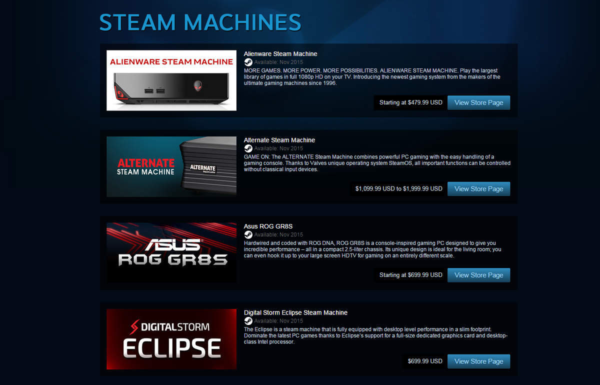 Here's #Valve's official list of all the #Steam Machines currently listed on the Steam Store! store.steampowered.com/sale/steam_mac…