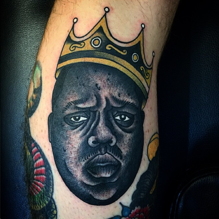 Shall Adore Tattoo on X: "Traditional portrait of The Notorious B.I.G by Dave Condon - 02077294647 or info@shalladoretattoo.com for bookings! http://t.co/5JnbJ1BabT" / X