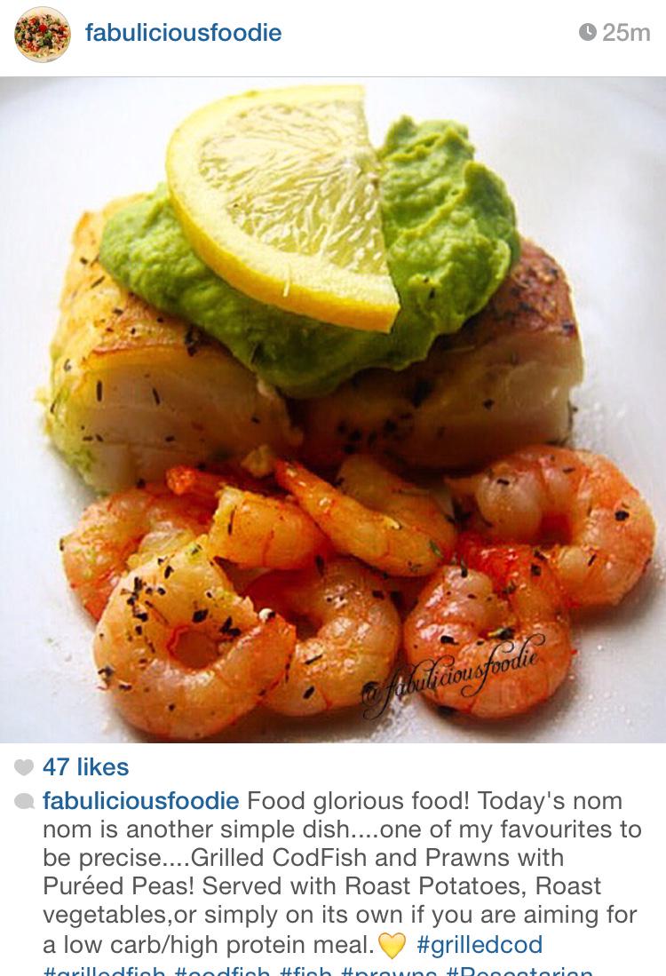 fabuliciusfoody's tweet photo. #grilledcod #grilledfish #codfish #fish #prawns #kingprawns #pureedpeas #peas #foodie #followthefood #foodpics http://t.co/rjLNrmxWBg