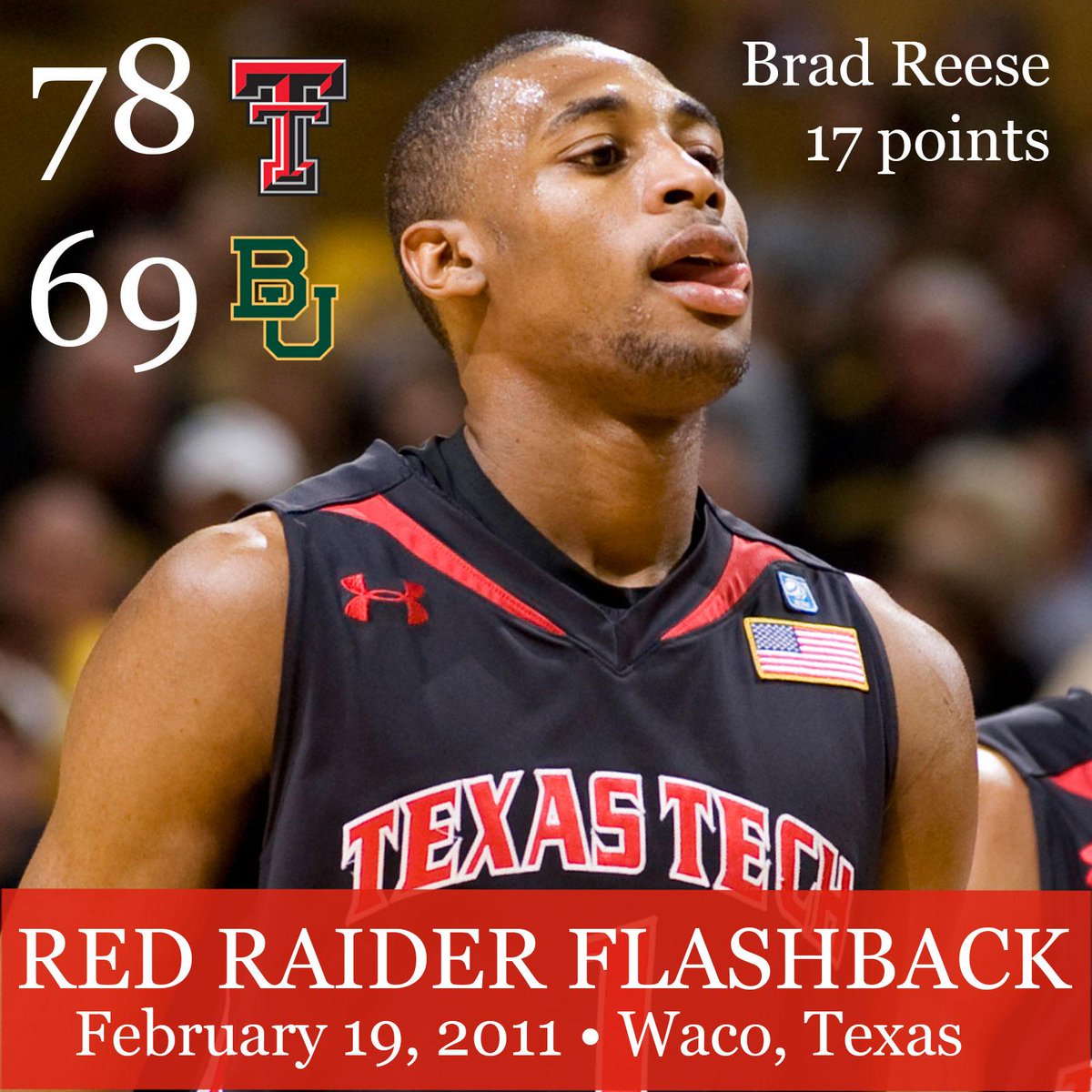TechAthletics's tweet photo. #FlashbackFriday: The last time we won in Waco, Brad Reese led Tech to a 78-69 victory on a 2nd half comeback. http://t.co/AWXFfWnTy3