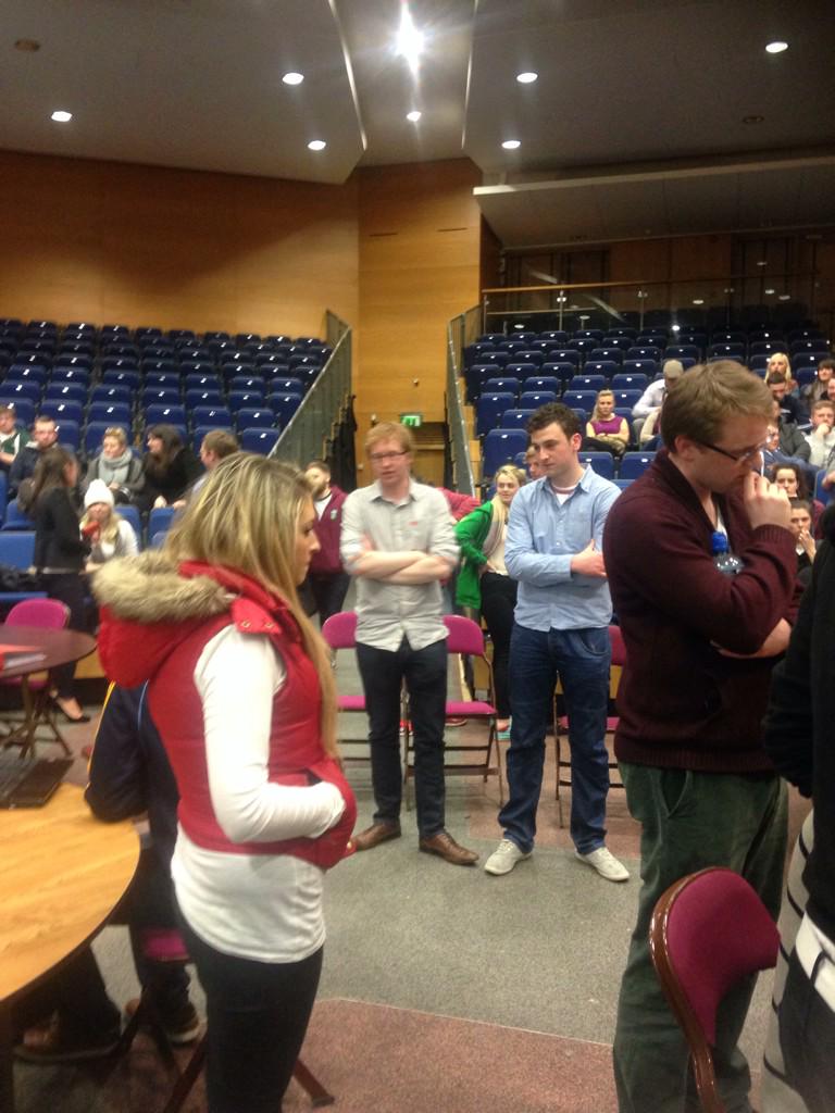 UCDSU's tweet photo. The two candidates waiting for the final call from @Morgan_Shelley! #execelect15 http://t.co/UbR9klsesq