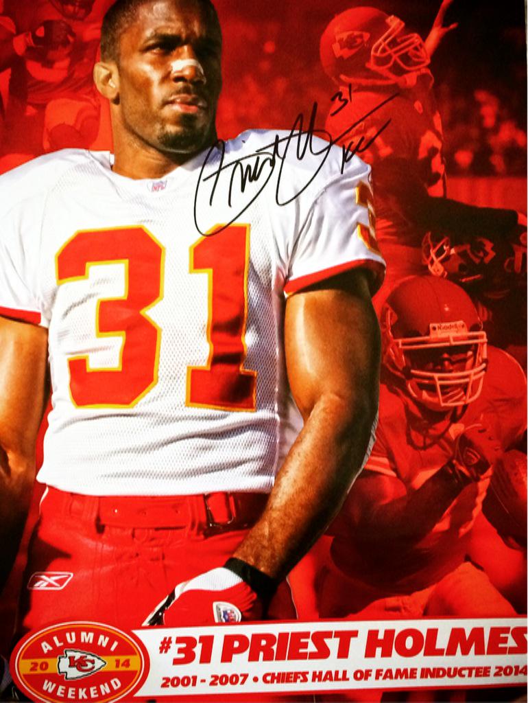 RachelSantschi's tweet photo. The prize you've all been waiting for...an autographed Priest Holmes poster! RT and follow to win. http://t.co/ghFPXTelH7
