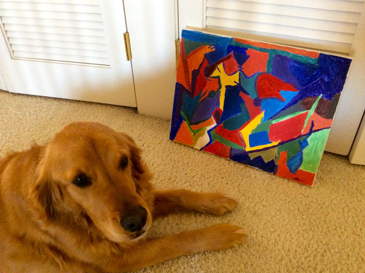 NewAndAbstract's tweet image. Posing with a Golden! @ArtObserved @artnet @artspace @CAOthegallery @newartexchange @JODYHiGHROLLER  #DogsAndArt