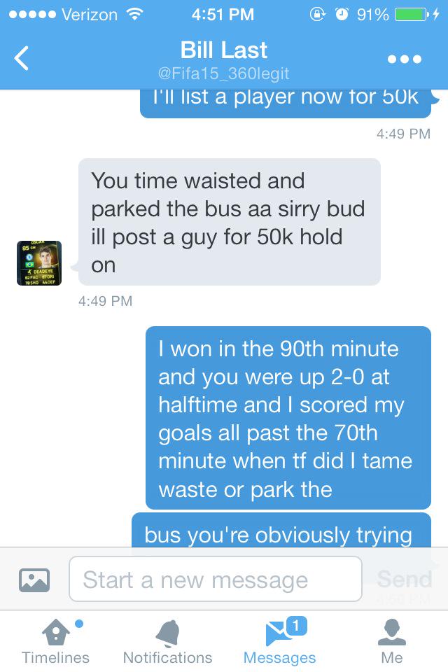Fut_15wagers's tweet photo. just beat @Fifa15_360legit in a 50k wager match and he's trying to scam me out of it now no one play this guy http://t.co/ArlbouxLSo