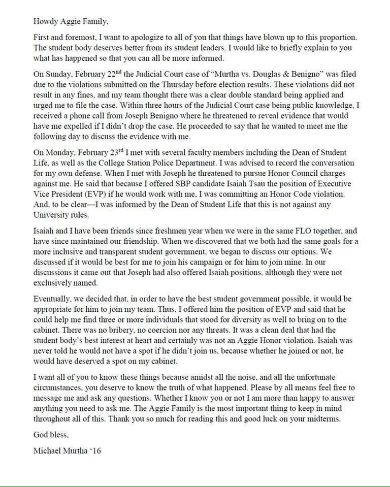 jamesearlrudder's tweet image. BREAKING: Michael Murtha '16 releases statement. #Kettlegate #HouseOfKoldus