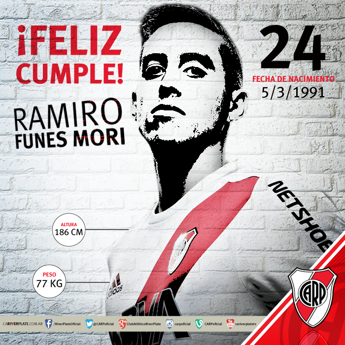 RiverPlate's tweet photo. Hoy es el cumpleaños de Ramiro Funes Mori. ¡Dejale tu mensaje al Melli! #RiverPlate http://t.co/YOY4DpCVCL