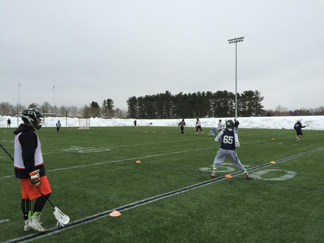 DCharps's tweet photo. @BrooksSchool Boys Lax first day on new turf. #gobroooks #lacrosse #beatingthesnow http://t.co/9Z195abSH8