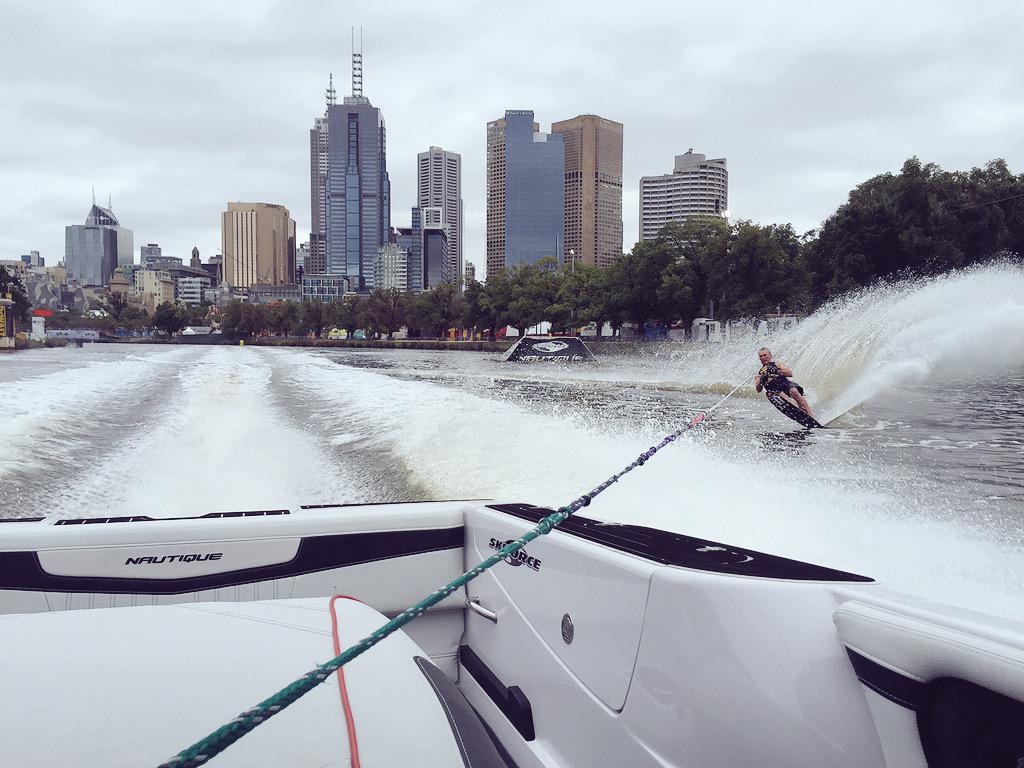 moombafestival's tweet photo. World champion @AndyMapple tests out #moomba conditions @moombamasters @NautiqueBoats #moombamasters #nautique http://t.co/JbAsukjgRP