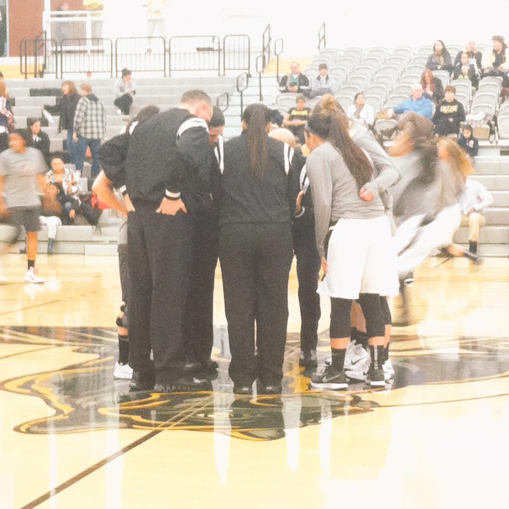 AUPanthers's tweet photo. .@ADELPHIwbb in the captains meeting before the #NE10 semifinal matchup against FPU. Get to the CRS by 7! #FPUvsADE http://t.co/aTwGZZOjRI